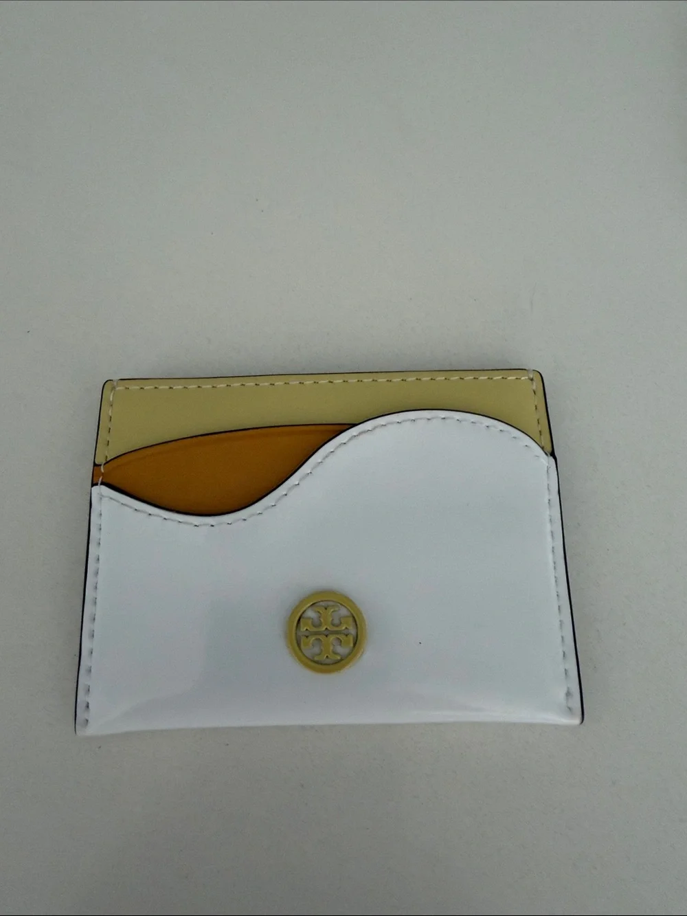 Tory Burch White, Yellow & Tan Leather Cardholder with Logo